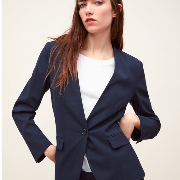 Zara Jackets & Blazers - Zara Plaid V-neck Blazer US 10 brand new Navy Blue